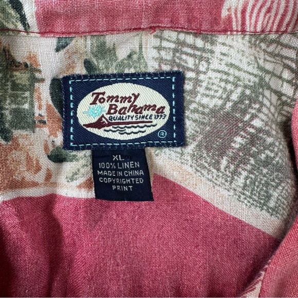Tommy Bahama Mens Camp Shirt XL Red 100% Linen Hawaiian Floral Island Beach Top - Picture 3 of 8